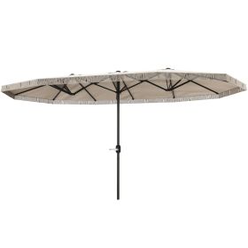 Outsunny 15ft Rectangle Patio Umbrella UPF30+ Extra Large Outdoor Umbrella with Fringe and Crank Handle, Cream White