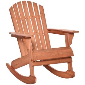Outsunny Adirondack Rocking Chair, with Slatted Wooden Design, Fanned Back, Ergonomic Armrests, Classic Rustic Style, for Patio, Teak