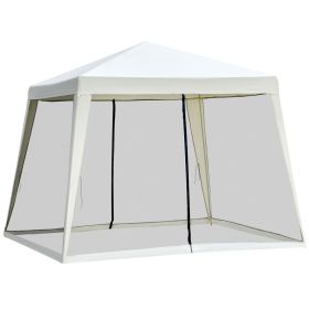 Outsunny 10'x10' Outdoor Canopy Party Tent, Mesh Sidewalls, Beige, Patio Gazebo Sun Shade
