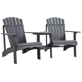 Outsunny Wooden Adirondack Chairs Set of 2 Outdoor Double Seat w/ Center Table Umbrella Hole Patio Backyard Deck Grey
