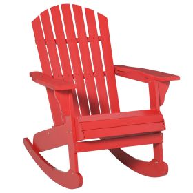 Outsunny Red Adirondack Chair, Rocking with Slatted Wooden Design, Fanned Back, Ergonomic Armrests, Classic Rustic Style, for Patio, Red