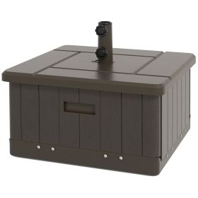 Outsunny 3-in-1 Outdoor Umbrella Base with Wheels and Handles, End Table, Flower Box Planter with Hole, 175 lbs. Capacity, Brown