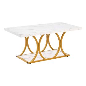 VEVOR Coffee Table, Modern Faux Marble Coffee Table, 2-Tier Rectangle Center Desk with Geometric Legs