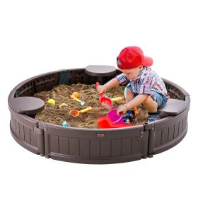 VEVOR Sandbox with Cover, 47.2 x 9.1 in Round Sand Box, HDPE Sand Pit with 3 Corner Seating and Bottom Liner, Kids Sandbox for Outdoor Backyard, Beach