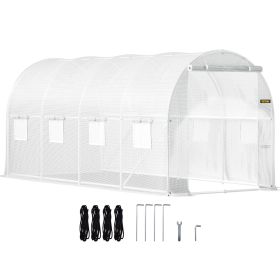 VEVOR 15 x 6.5 x 7 ft Walk-in Tunnel Greenhouse, Portable Plant Hot House with Galvanized Steel Hoops, 1 Top Beam, Diagonal Poles