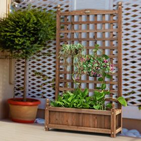 1PC Solid Free Standing Wood Planter Box with Trellis for Garden