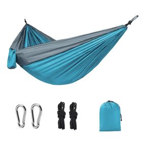 1pc Outdoor Camping Hammock; Portable Nylon Parachute Hammock 106*55in (Color: 106*55in Light Blue And Gray)