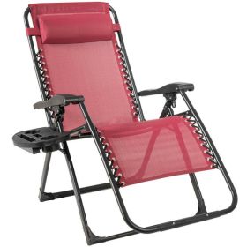 Oversize Lounge Chair with Cup Holder of Heavy Duty for outdoor (Color: Dark Red)