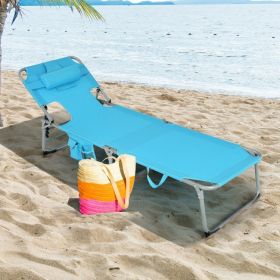 Folding Beach Lounge Chair with Pillow for Outdoor (Color: Turquoise)