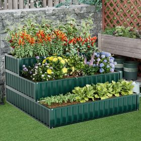 1PC Heavy-Duty Metal Outdoor 3-Tier Raised Garden Bed Planter Box (Color: Green)