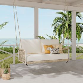 1-Piece Woven Rope Outdoor Swing Sofa with Soft Cushions Seating 2 for Patio, Courtyard and Balcony (Material: Woven Rope, Color: Beige)