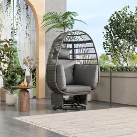 Outdoor Swivel Chair with Cushions, Rattan Egg Patio Chair with Rocking Function for Balcony, Poolside and Garden (Material: Wicker, Color: grey)