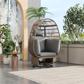 Outdoor Swivel Chair with Cushions, Rattan Egg Patio Chair with Rocking Function for Balcony, Poolside and Garden (Material: Wicker, Color: Natural+Grey)