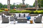 Direct Wicker Gray Wicker Sofa Set Outdoor Furniture Conversation Set with Firepit Table