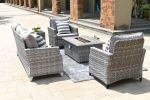 Direct Wicker Gray Wicker Sofa Set Outdoor Furniture Conversation Set with Firepit Table